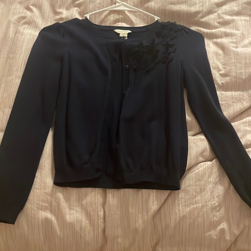 Navy blue sweater with butterfly’s on on side